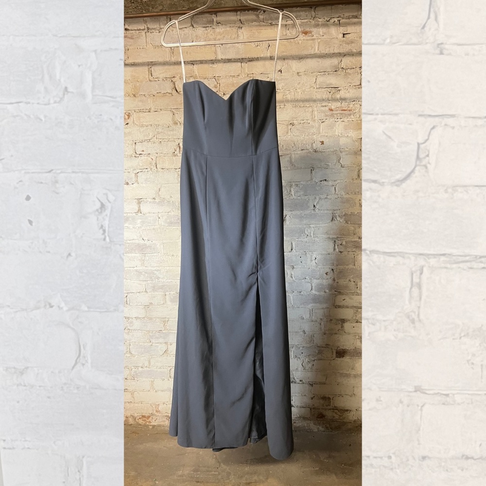 after six 6775 style grey blue strapless bridesmaid dress [size 4]
